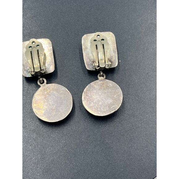 MEXICO Stamped Sterling Vintage 925 Silver Dangle Inlay Black Onyx Clip
Earrings - Picture 6 of 10